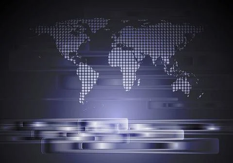 Dark abstract technology background with world map. Vector design eps 10 D... Stock Photos