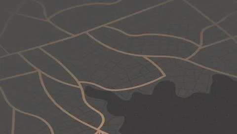 Dark abstract topographical map with bronze road networks and landmass border Stock Illustration