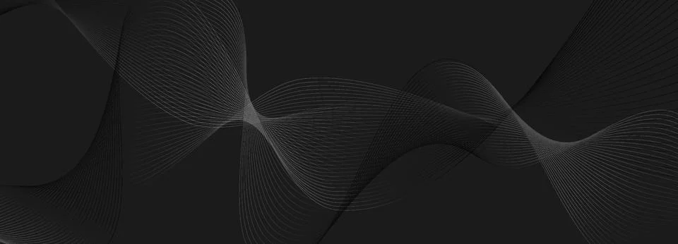 Dark abstract wavy background with flowing thin lines in dark grey and black Stock Illustration