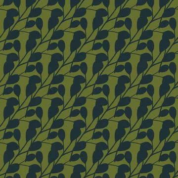 Dark abstract white eucalyptus elements seamless doodle pattern. Green olive  Stock Illustration
