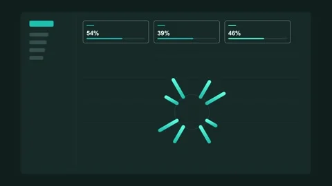 Dark admin dashboard UI with animated radial bar chart, sidebar and KPI cards Stockbeeldmateriaal 342600912