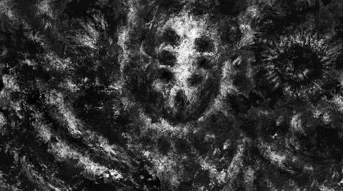 Dark alien skull of corpse. Black and white illustration in sci-fi horror gen Stock Illustration