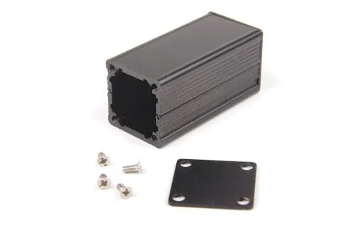 Dark aluminium enclosure for electronics projects Foto stock