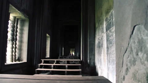 Dark ancient corridor in angkor wat dolly camera 스톡 동영상 63511029