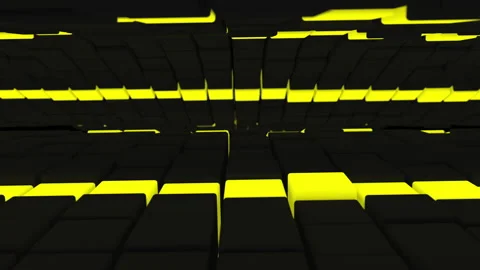 Dark and bright yellow cubes dynamically move up and down. Stock Footage 139404193