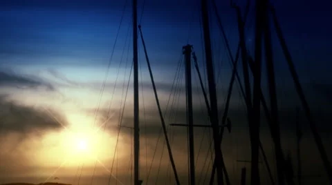Dark and cloudy sunset near yacth marina. Stock Footage 3130130