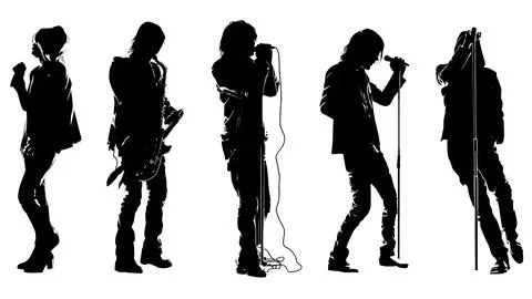 Dark and Dramatic Goth Rock Singer Silhouette Collection Stock Illustration