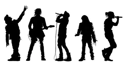 Dark and Dramatic Goth Rock Singer Silhouette Collection Stock Illustration