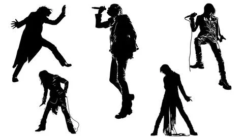 Dark and Dramatic Goth Rock Singer Silhouette Collection Stock Illustration