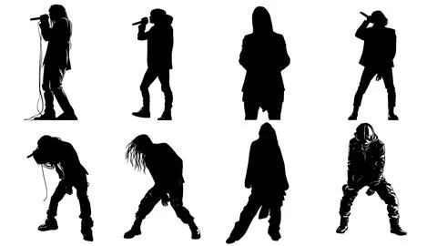 Dark and Dramatic Goth Rock Singer Silhouette Collection Stock Illustration
