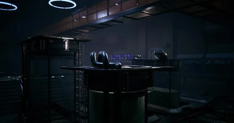 Dark and eerie laboratory setting with high tech equipment in use Stock Illustration