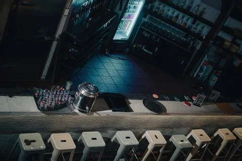 Dark and Empty bar with moody lighting Stock Photos