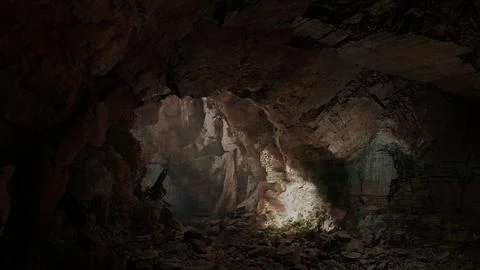A dark and rugged cave filled with natural rock formations and earthy texture 스톡 일러스트