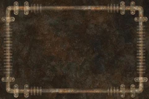Dark and rusty pipes on the wall abstract industrial steampunk background frame Stock Illustration