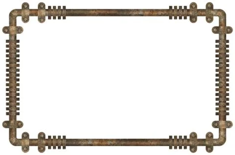 Dark and rusty pipes on the wall abstract industrial steampunk background frame Stock Illustration