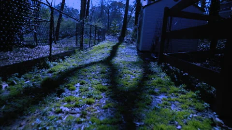 Dark and scary Backyard tracking shot Stock Footage 153143806