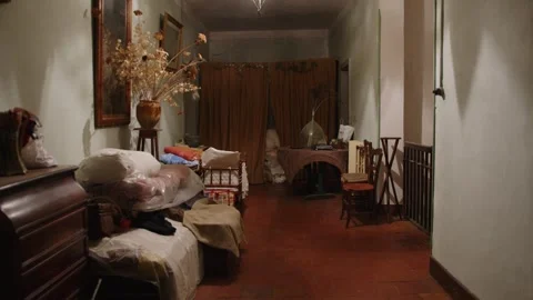 Dark and spooky corridor of an old house in the countryside, in France Stock Footage 286710709