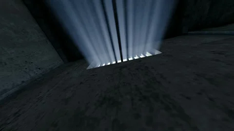 Dark and spooky prison and detention center windows and high walls Stock Footage 276484878