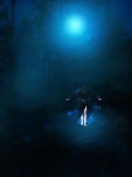 Dark Angel in the Forest Stock Illustration
