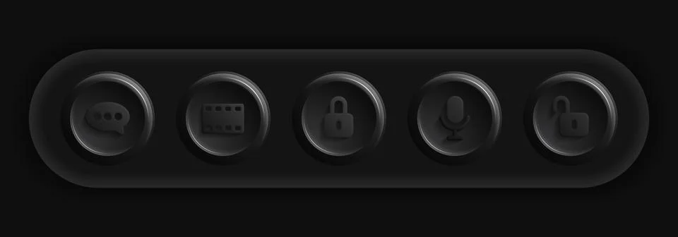 Dark Apps Icon Set. Messenger, Movie, Locker, Micro Buttons Illustrazione stock