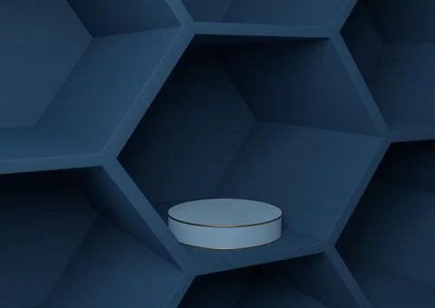 Dark, aqua blue 3D rendering product display honeycomb pattern abstract backg Stock Illustration