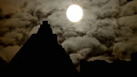Dark Atmosphere in Uxmal, Time Lapse by Night with Full Moon Stock Footage 139132190