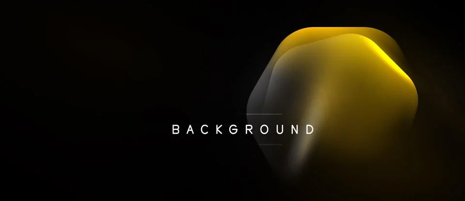 Dark backdrop features abstract golden shape. Smooth gradients create fluid, Stock Illustration