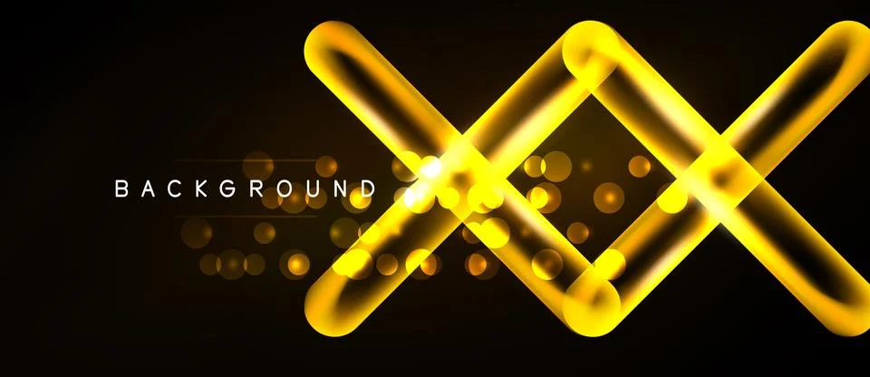 Dark backdrop features bright golden lines forming abstract shapes. Glowing Stock Illustration