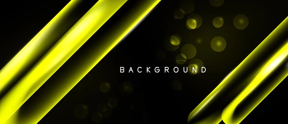 Dark backdrop features bright yellow diagonal lines, bokeh effects. Minimalis Stock Illustration