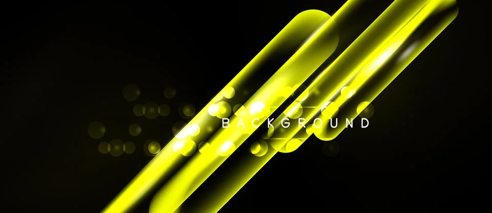Dark backdrop features bright yellow lines, glowing orbs. Modern design, Stock Illustration