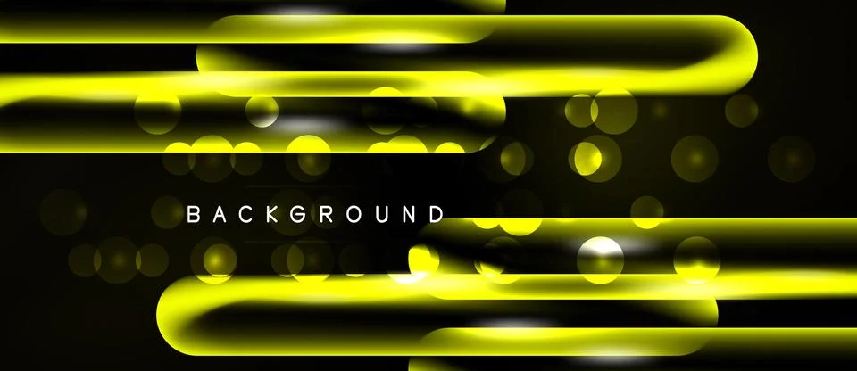 Dark backdrop features bright yellow lines, curves, circles. Modern design, イラスト素材