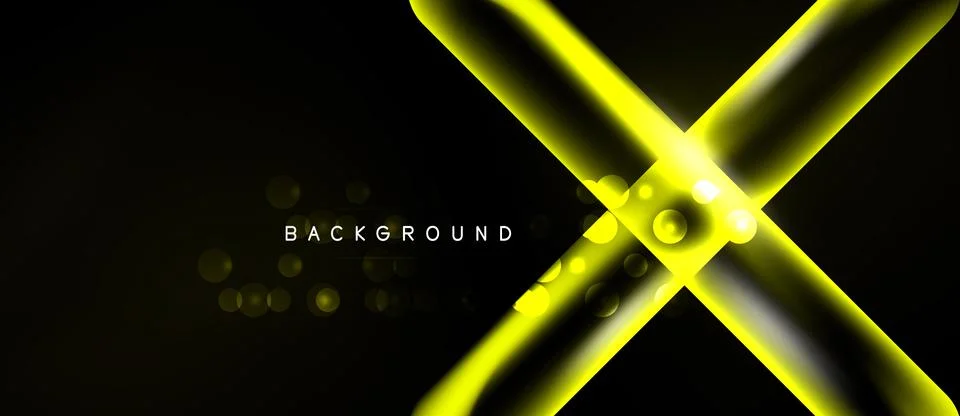 Dark backdrop features bright yellow lines forming X shape. Subtle bokeh ef.. Stock Illustration