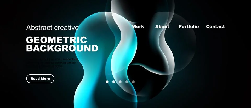 Dark backdrop features flowing shapes, bright blue accents. Website header イラスト素材