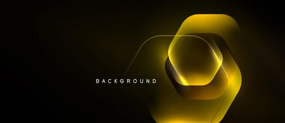 Dark backdrop features glowing golden hexagon shapes. Minimalist design, mode 스톡 일러스트