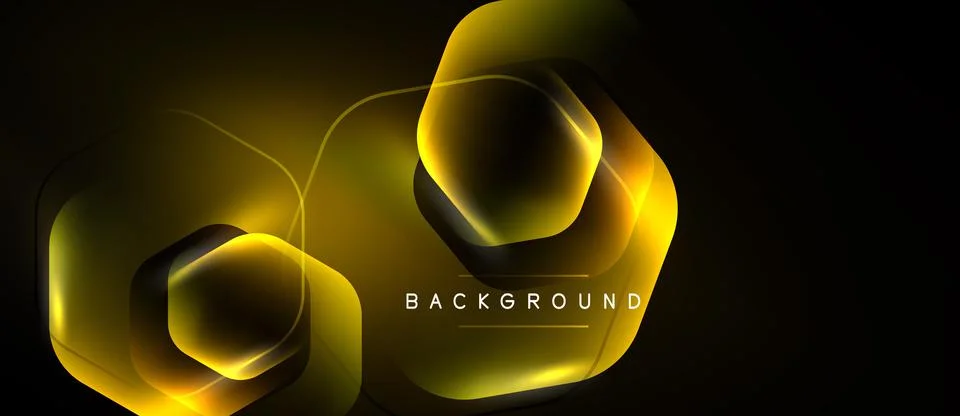 Dark backdrop features glowing golden hexagonal layers. Abstract design creat Stock Illustration