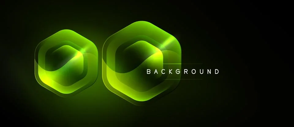 Dark backdrop features glowing green hexagons. Modern design, abstract shapes Stock Illustration