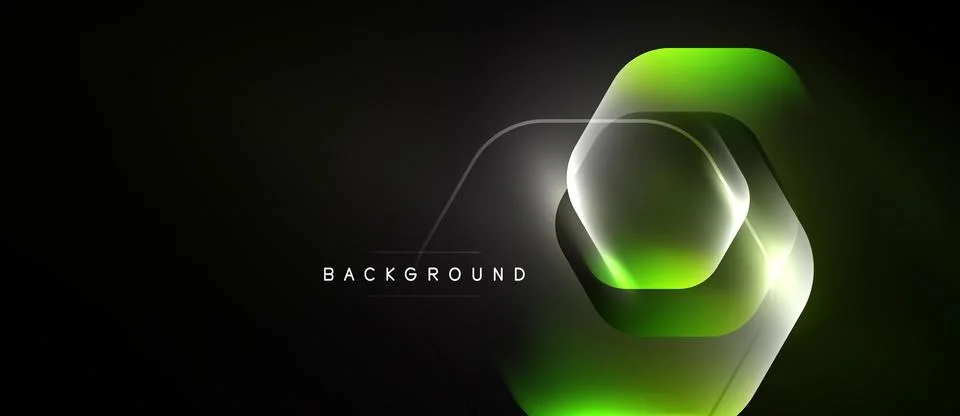 Dark backdrop features glowing green hexagon layers. Minimalist design with 스톡 일러스트