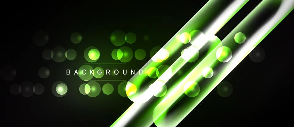 Dark backdrop features glowing green lines, circles. Modern design, abstract Stock Illustration