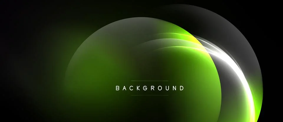Dark backdrop features glowing green curves. White line accents circular de.. Stock Illustration