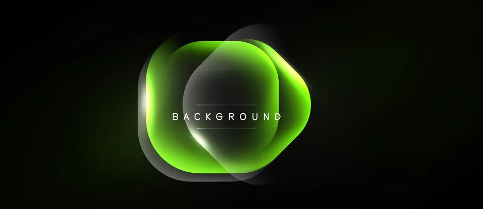 Dark backdrop features glowing green hexagon. Overlapping layers create depth Stock Illustration