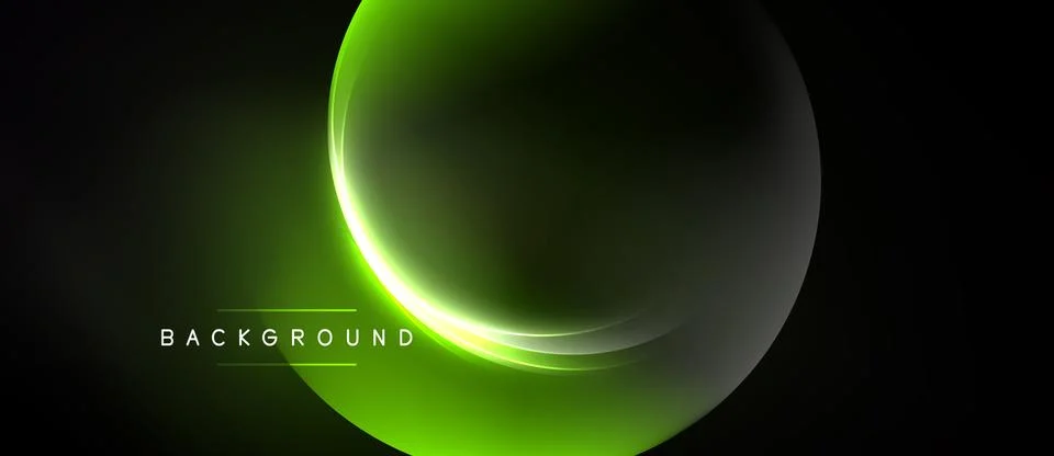 Dark backdrop features glowing green circular layers. Minimalist design evoke Stock Illustration