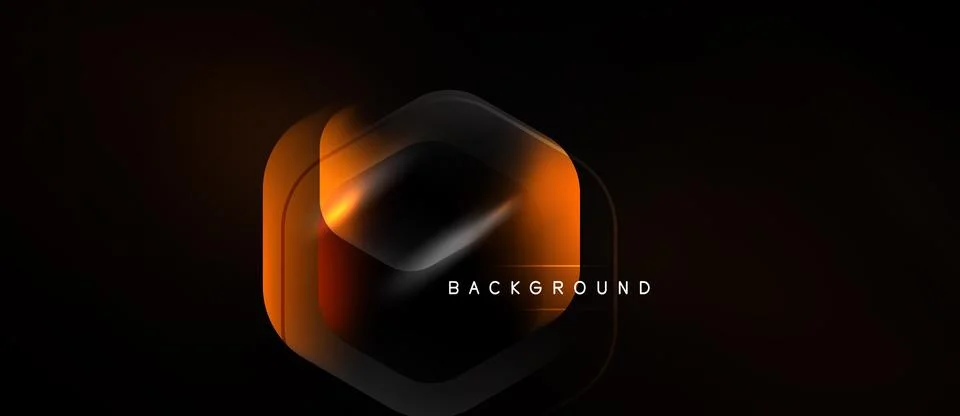 Dark backdrop features glowing hexagon shape. Orange, yellow gradients create 库存插图