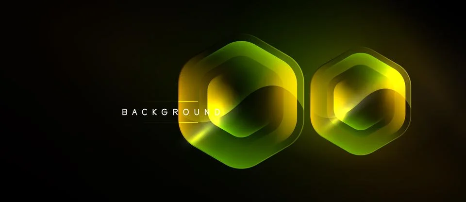 Dark backdrop features glowing hexagonal shapes. Green, yellow hues create 스톡 일러스트