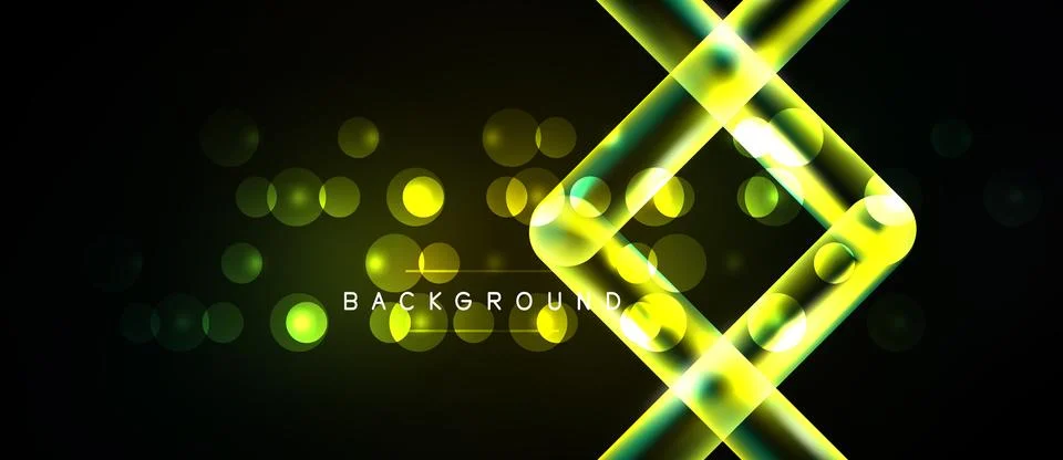 Dark backdrop features glowing neon lines, circles. Abstract design creates Stock Illustration