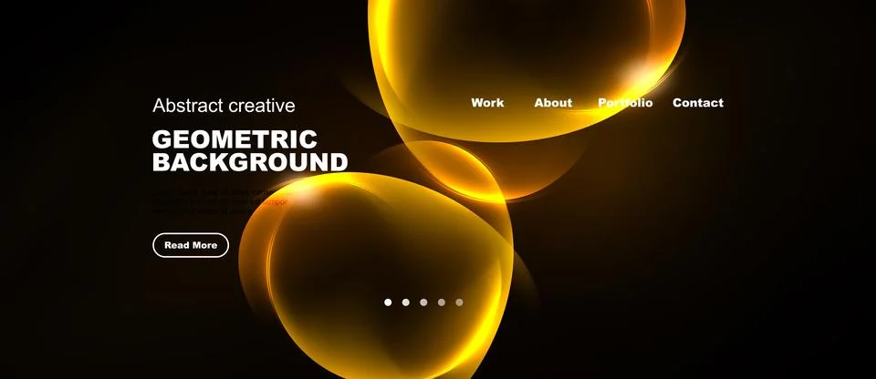 Dark backdrop features glowing orange shapes. Text includes geometric backg.. Stock Illustration