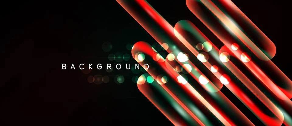 Dark backdrop features glowing red lines, green accents, blurred lights. Mode Stock Illustration