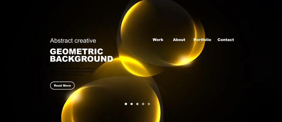 Dark backdrop features golden abstract shapes. Website header includes Stock Illustration