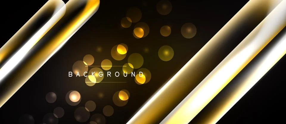Dark backdrop features golden diagonal lines, bokeh effects. Modern design, Stockillustratie