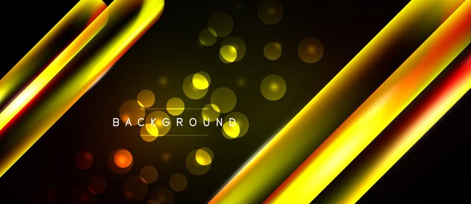 Dark backdrop features golden lines, glowing orbs. Modern design, abstract Stock Illustration