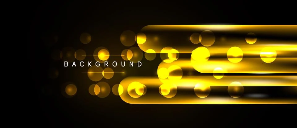 Dark backdrop features golden lines, circles. Bright streaks create dynamic Stock Illustration